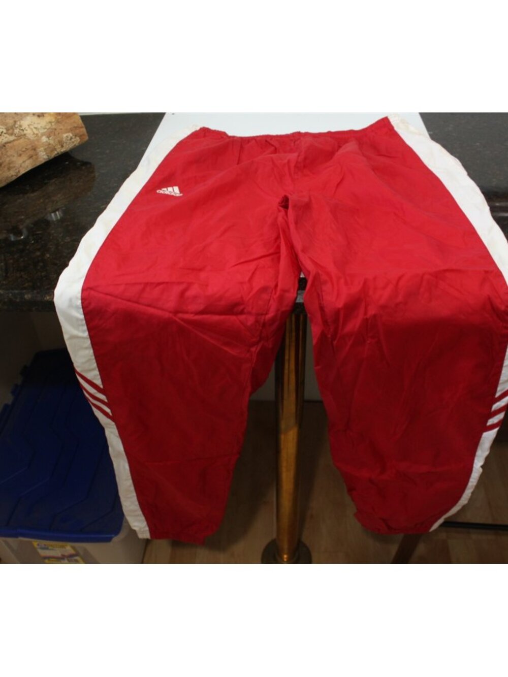 Vintage adidas Warm Up Jacket & Pants Red White Nylon Mock Neck Zip Front Large - Picture 4 of 16
